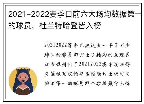 2021-2022赛季目前六大场均数据第一的球员，杜兰特哈登皆入榜